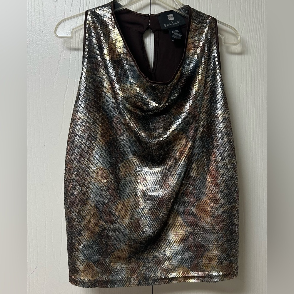 Debbie Shuchat Sequined Cowneck Shell Size Large